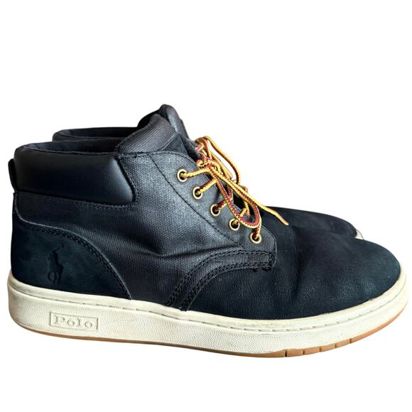 Polo Ralph Lauren Black shrunken Nubuck suede Canvas Sneaker Boot Men's 9.5 - Picture 2 of 16